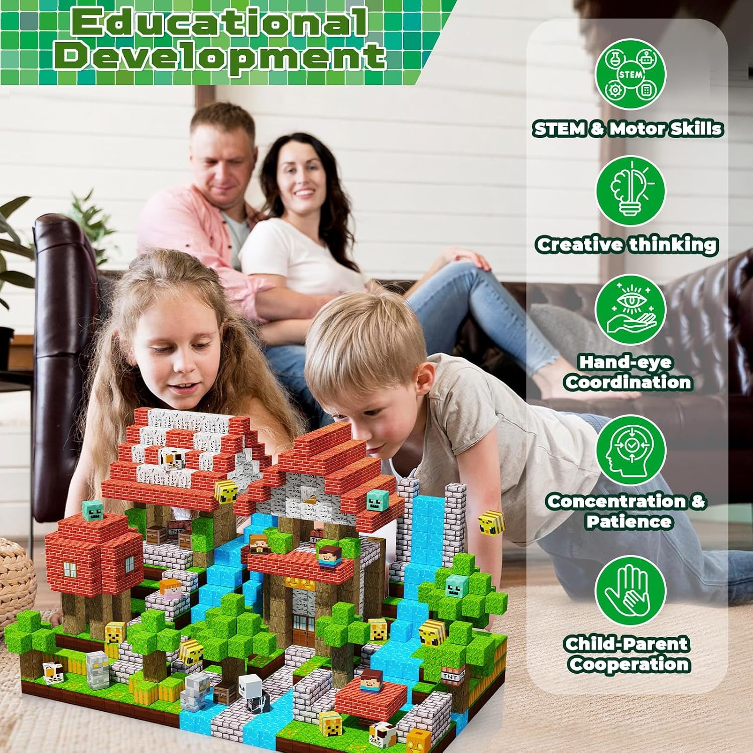 200 Pieces Magnetic Blocks Jumbo Forest Castle, Cute Fun Magnetic Building Blocks Montessori Sensory Stacking Toys for Kids Aged 3 4 5 6 7 8 9 10 11 12 Year Old Boys Girls Gift Christmas