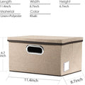 Storage Bins with Lids [3-Pack] Jute Fabric Foldable Storage Boxes Organizer Containers Baskets Cube with Cover for Home Bedroom Closet Office Nursery Khaki（11.4X8.6X6.7