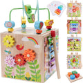 Wooden Activity Cube | Montessori Toys for 1 2 3 Year Old Toddler Gifts