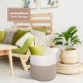 Large Woven Basket 15.8X13.8In, Cotton Rope Baskets Living Room, Laundry Basket, Toy Bin, Decorative round Baskets Storage Organization for Blanket Throw Decor - White Brown