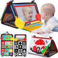 Tummy Time Baby Mirror Toy, Black and White High Contrast Baby Newborn Toys 3 6 12 Months, Montessori Crinkle Cloth Book Sensory Activity Development Gift for 0-6 Months Infant Boys Girls Gift