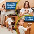 Child Safety Locks (10-Pack)- No Tools or Drilling -Adjustable Size/Flexible -Adhesive Furniture Latches for Cabinets, Drawers, Appliances, Toilet Seat, Fridge, Oven & More (White)