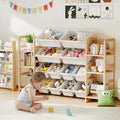 Toy Storage Organizer, 4-Tier with 6 Storage Cubbies and 12 Bins Bedrooms Living Rooms Nursery and Playrooms Kids Bin Shelf 3-In-1 Bookshelf Smooth Rounded Edges 2 Size Bins 4 Large 8 Small