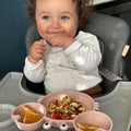 Silicone Plate & Cup Set + Baby Self Feeding Utensil, Divided Suction Plate, Crab Pink