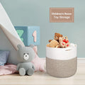 Large Woven Basket 15.8X13.8In, Cotton Rope Baskets Living Room, Laundry Basket, Toy Bin, Decorative round Baskets Storage Organization for Blanket Throw Decor - White Brown