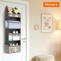 4 Tier over the Door Diaper Organizer for Nursery, Large Heavy Duty Hanging Storage with 4 Mesh Side Pockets, Sturdy Back of Door Shelf for Baby Stuff Toy in Pantry, Laundry, Bathroom, Gray