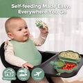 Cloud Crew Silicone Travel Baby Feeding Set with Foldable Suction Baby Plate, Silicone Bib, Spoon and Fork, Waterproof Travel Bag, 6M+