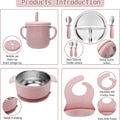 Stainless Steel Kids Plates and Bowls Set with Suction - (Pink)