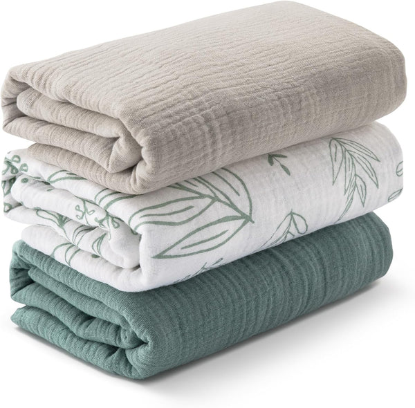 Muslin Swaddle Blankets for Newborn, 3 Pack Breathable Soft Receiving Blanket, Large 38 X 40 Inches Swaddle Wrap Burping Clothes Diapers, Essentials Infant Shower Items, Toddler Gift (Bright Colors)