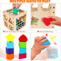 Montessori Toys for 1+ Year Old, Wooden Sorter Cube with 8Pcs Rattling Shapes, Developmental Learning Toy Gifts for Baby Toddler Boys Girls, Gift Packaging