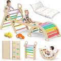 Pikler Triangle Set with Cushion, Wooden Climbing Toys for Toddler