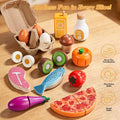 Wooden Play Food, Montessori Toy Food with Pizza Toy, Easter Eggs