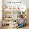 Supersized Toy Storage Organizer with 16 Removable Bins, Natural/White – Large Toy Storage for Toddlers Ideal for Kids' Rooms, Playrooms, and Nurseries - Modern Toy Bins for Kids