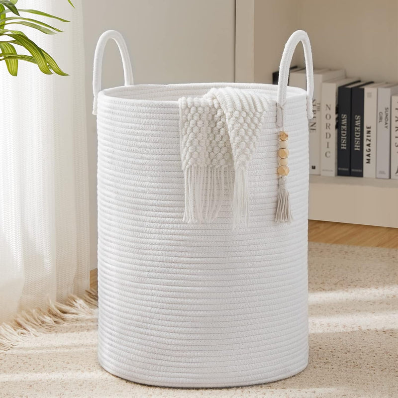 Cotton Rope Laundry Hamper Basket, 72L Tall Woven Clothes Hamper