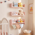 Pink Nursery Shelves for Wall, Solid Pine Wooden Floating Shelves