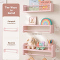 Pink Nursery Shelves for Wall, Solid Pine Wooden Floating Shelves