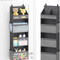 4 Tier over the Door Diaper Organizer for Nursery, Large Heavy Duty Hanging Storage with 4 Mesh Side Pockets, Sturdy Back of Door Shelf for Baby Stuff Toy in Pantry, Laundry, Bathroom, Gray