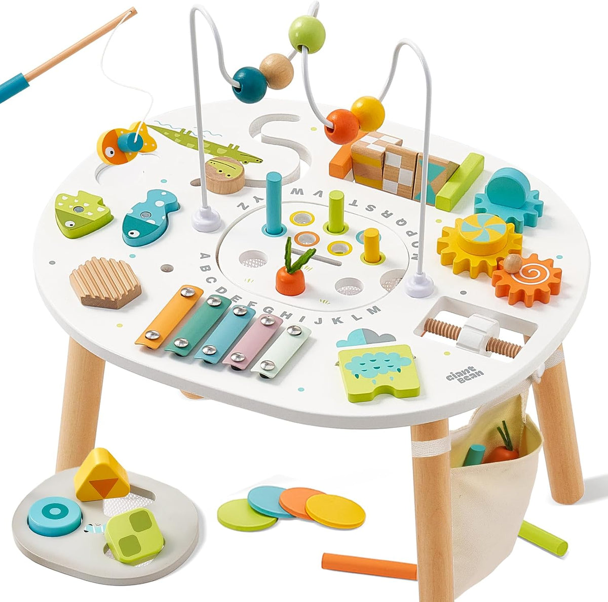 ® Wooden Activity Table for 1 Year Old, 11-In-1 Montessori Learning Table with Bead Maze, Shape Sorter, Fishing Game & More – Sensory Development Toy for Toddlers, Ideal 1St Birthday Gift