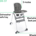 Smartclean Trio Elite 3-In-1 Convertible Baby High Chair, Toddler Chair, and Dining Booster Seat-Slate
