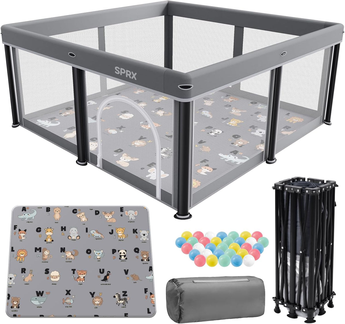 Foldable Baby Playpen with Mat,50"×50" Collapsible Playard for Babies and Toddlers,Indoor&Outdoor Kids Safety Play Pen,Portable Travel Playpen ‌With Travel Pack and 30 Ocean Balls