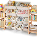 Toy Storage Organizer, 4-Tier with 6 Storage Cubbies and 12 Bins Bedrooms Living Rooms Nursery and Playrooms Kids Bin Shelf 3-In-1 Bookshelf Smooth Rounded Edges 2 Size Bins 4 Large 8 Small