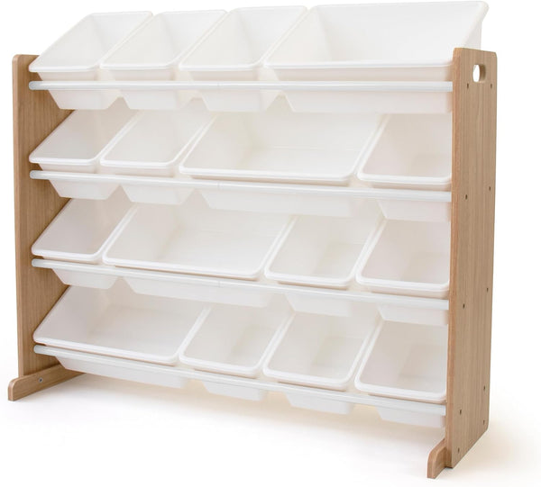 Supersized Toy Storage Organizer with 16 Removable Bins, Natural/White – Large Toy Storage for Toddlers Ideal for Kids' Rooms, Playrooms, and Nurseries - Modern Toy Bins for Kids