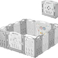 14-Panel Baby Playpen with Lockable Gate, Grey & White