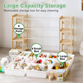 Extra Wide Toy Storage Organizer with Dual Bookshelves, Kids Wooden Shelf with 12 Removable Bins for Books, Toys, Playroom, Nursery, Bedroom, Natural, Large