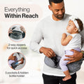 Safety-Certified Hip Carrier for Babies & Toddlers: Machine Washable Child Waist Seat for One Hand Support with Multi-Pocket Storage (23”-44” Waist, Holds Kids 0-3 Yrs up to 45Lbs) – Grey