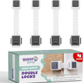 Child Safety Locks (4-Pack) - Baby Proof Cabinets, Drawers, Toilets & Appliances- Adjustable Strap Length, Double Lock Option - Easy Latch for Adults to Open