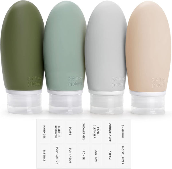 Silicone Travel Bottles 4 Pack 100Ml for Toiletries Leak Proof